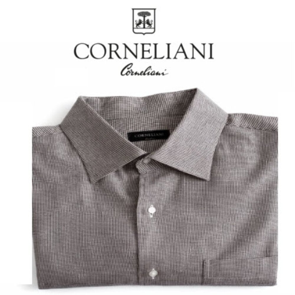 Corneliani Brown Woven Dress Shirt 18/45 Large Italian Cotton Classic Workwear